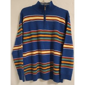 Women’s Ralph Lauren 1/4 Zip Sweater Striped Blue Cotton Size Medium